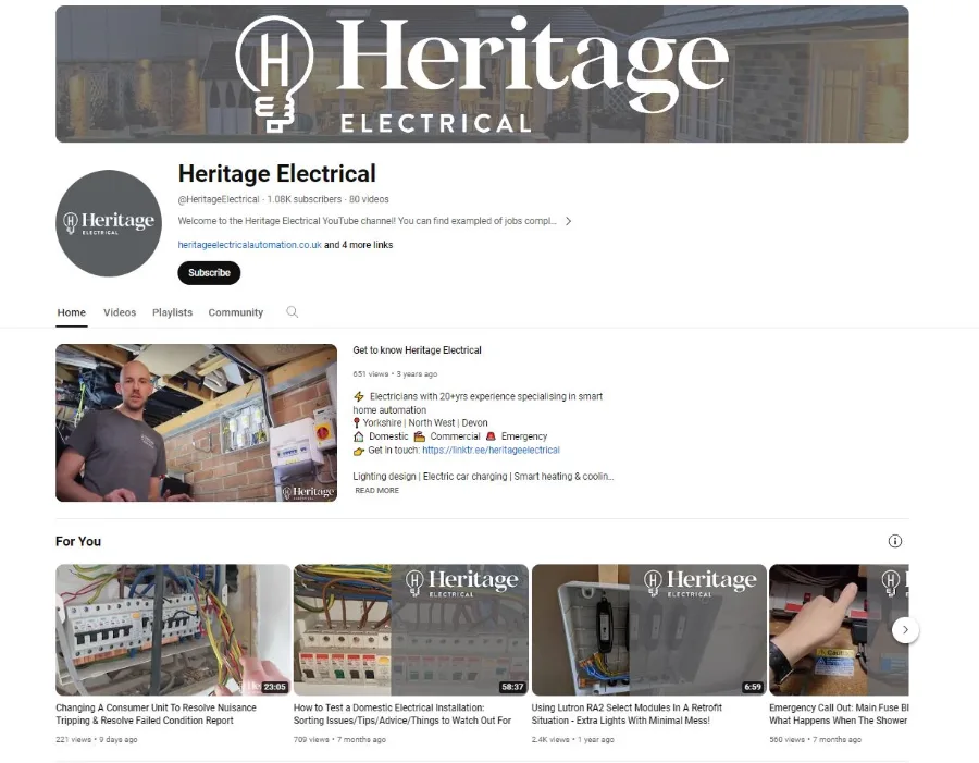 Our Niceic approved contracts at work on the overview of the YouTube channel.